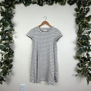 Madewell Short Sleeve Striped Retreat Midi Dress White Grey Women’s Size XS